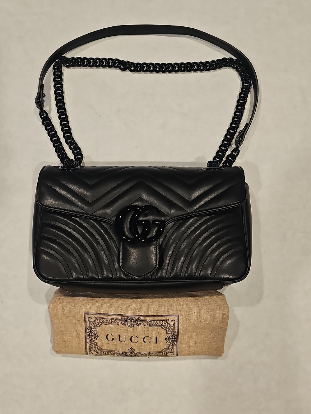 Gucci Black Chevron GG Marmont Shoulder Bag